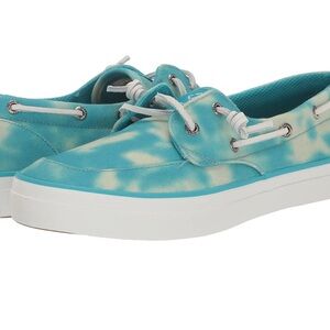 NWOT Teal and White Tie-Dye Boat Sneakers